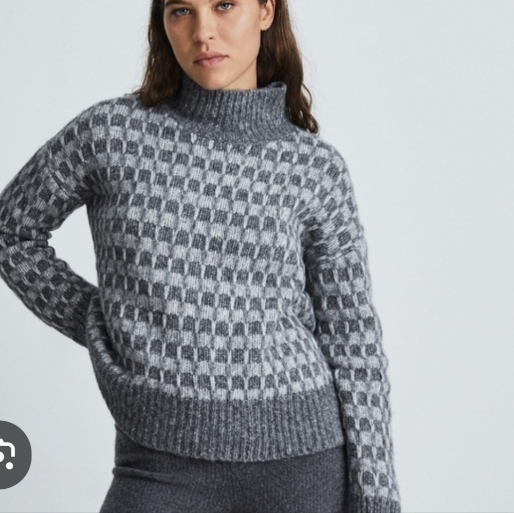 EVERLANE The Cloud Checkered Turtleneck Size XS Soft Cozy Merino Alpaca & Cotton